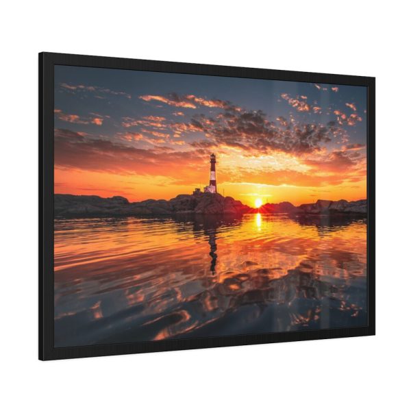 Lighthouse With a Sunset View Framed Poster