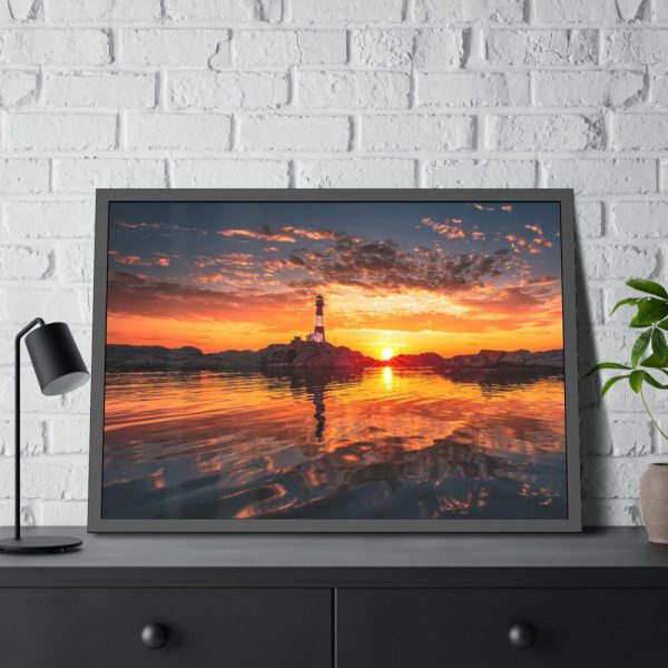 Lighthouse With a Sunset View Framed Poster