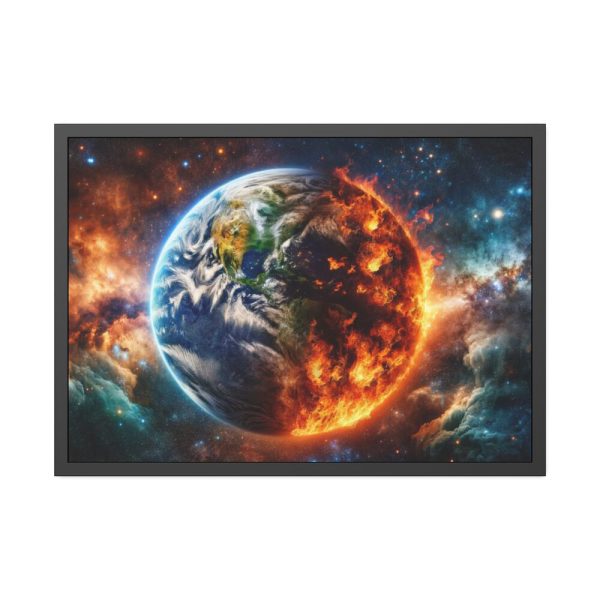 Planet's Fiery Destruction and Serene Beauty of Life Framed Poster