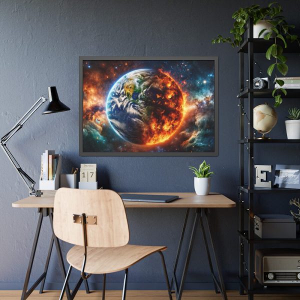 Planet's Fiery Destruction and Serene Beauty of Life Framed Poster