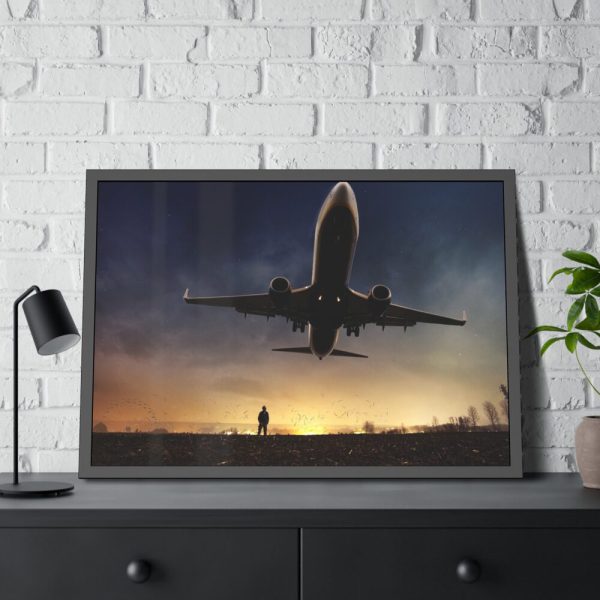 93855-295.jpg Man With Airplaine in Landscape Framed Poster