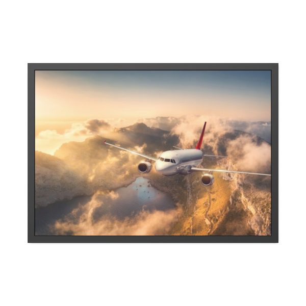 93855-300.jpg Airplane Flying Above Mountains Framed Poster