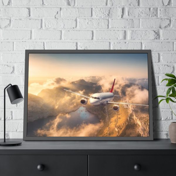 93855-303.jpg Airplane Flying Above Mountains Framed Poster