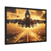 93855-313.jpg Airplane Taking Off From Runway at Sunset Framed Poster