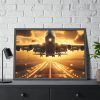 93855-315.jpg Airplane Taking Off From Runway at Sunset Framed Poster