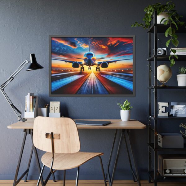 93855-318.jpg Commercial Airplane Positioned on Runway Framed Poster