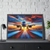 93855-319.jpg Commercial Airplane Positioned on Runway Framed Poster