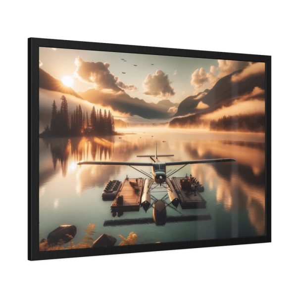 93855-321.jpg Floatplane Docked on Serene Lake at Sunrise Framed Poster