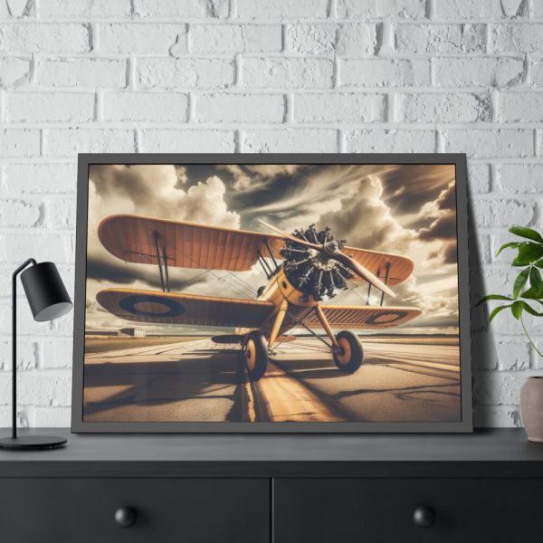 Yellow Vintage Biplane With Radial Engine Framed Poster