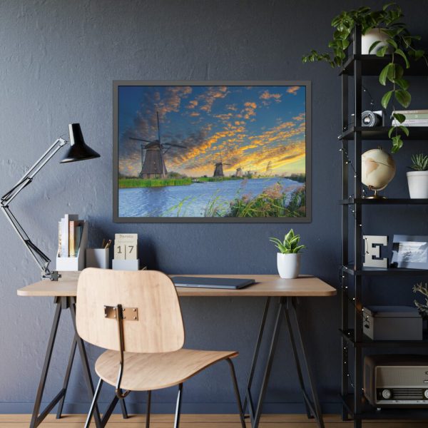 Wind Turbine in Sunset Framed Poster