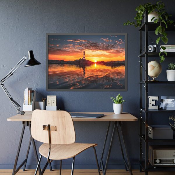 Lighthouse With a Sunset View Framed Poster