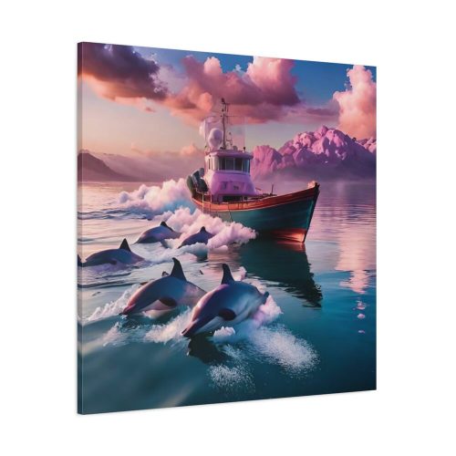 101419-90.jpg Dolphins And Ship Art Print Standard Canvas