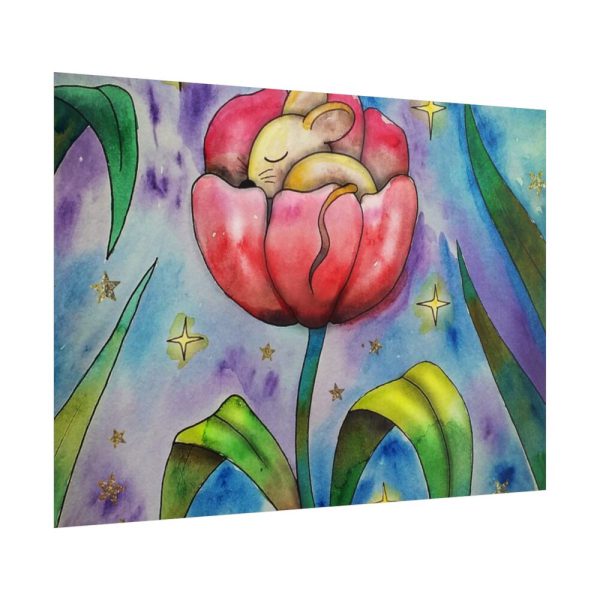 Tulip Flower and Mouse at Night Poster