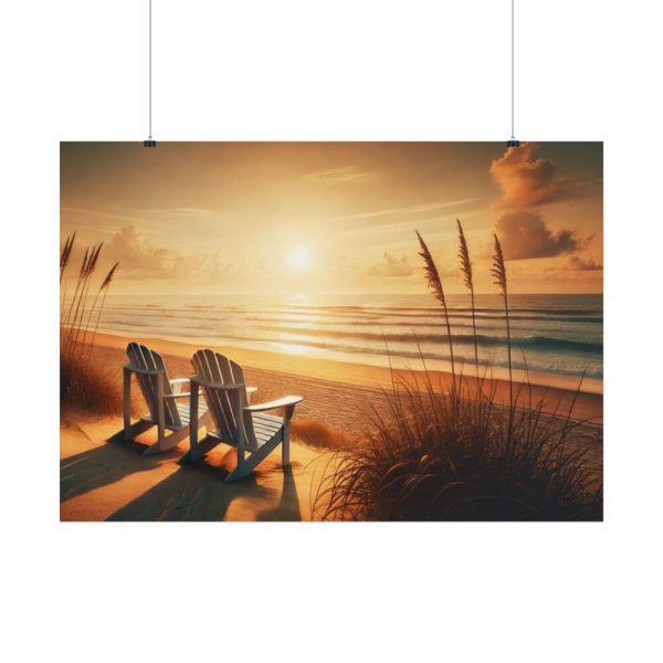 101875-556.jpg White Adirondack Chairs Facing the Ocean Poster