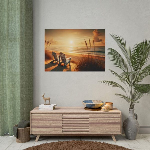 101875-558.jpg White Adirondack Chairs Facing the Ocean Poster