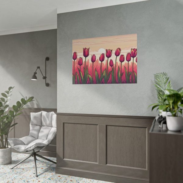 101875-694.jpg Pink Tulips Row At Sunset Poster