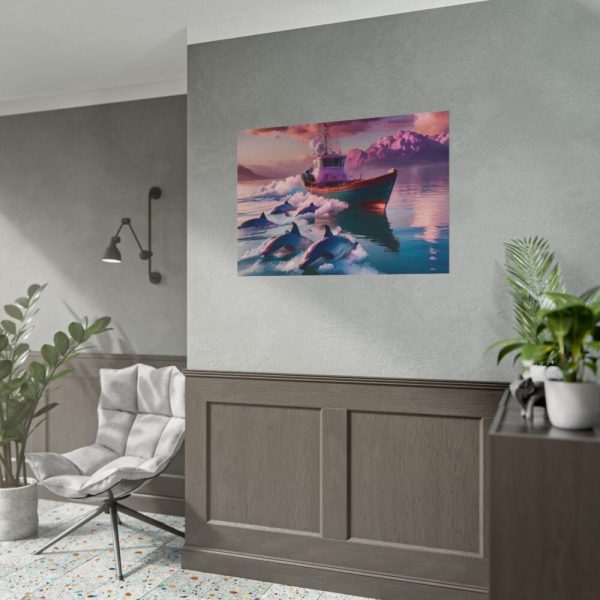 Dolphins And Ship Art Print Poster
