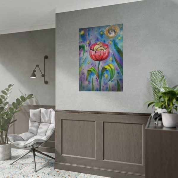 Tulip Flower and Mouse at Night Poster