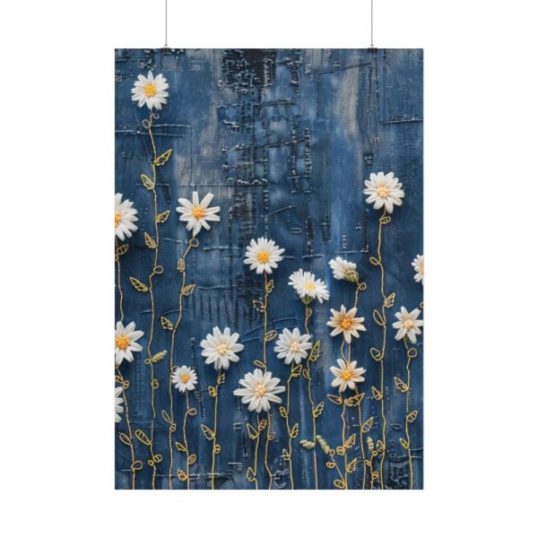 Blue Jean Embroidered Daises Poster