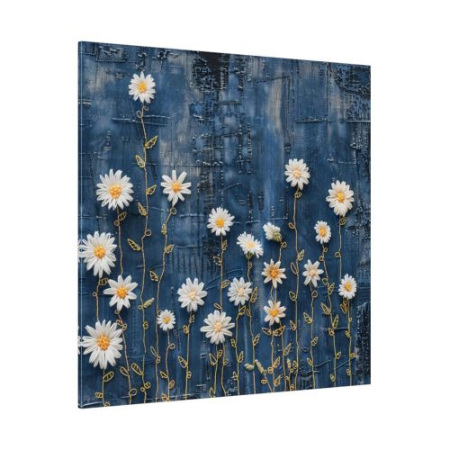 Blue Jean Embroidered Daises Standard Canvas