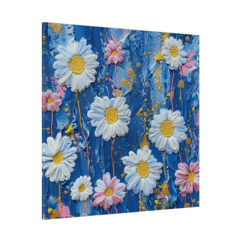 Blue Jean Embroidered Daises Standard Canvas