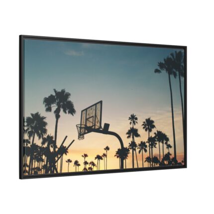 Silhouettes of a Basketball Court Framed Canvas
