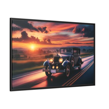 Vintage Car Driving on Road Framed Canvas