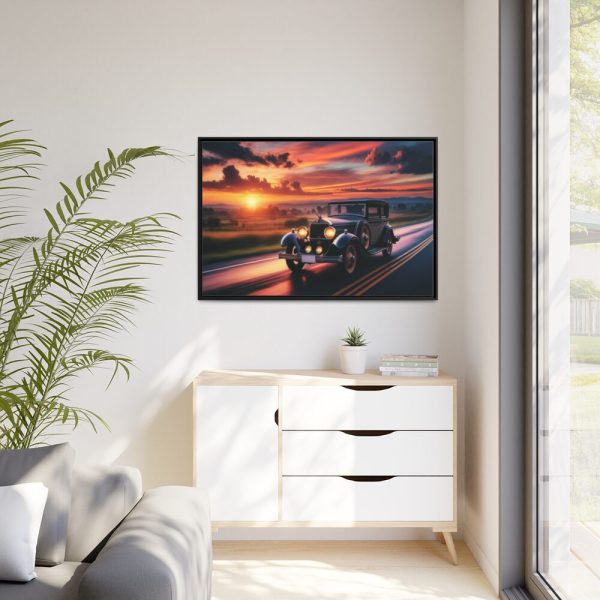 88289-218.jpg Vintage Car Driving on Road Framed Canvas