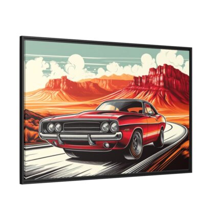 Classic Red Muscle Car Framed Canvas