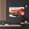 Classic Red Muscle Car Framed Canvas