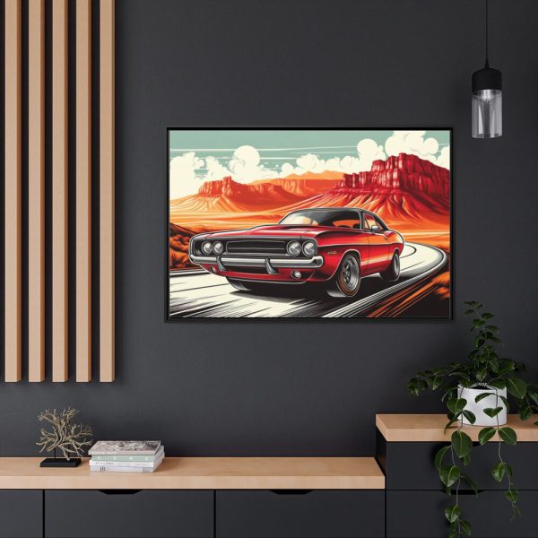Classic Red Muscle Car Framed Canvas