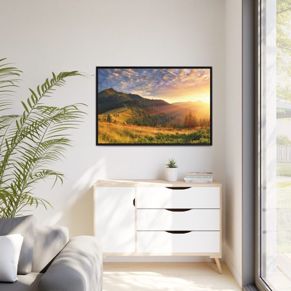 Beautiful Mountain Glow in Sunset Framed Canvas