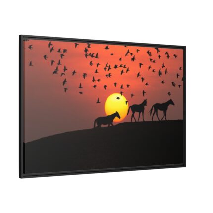Horse Silhouette During Sunset Framed Canvas