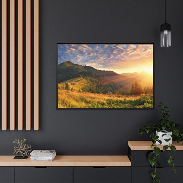 Beautiful Mountain Glow in Sunset Framed Canvas