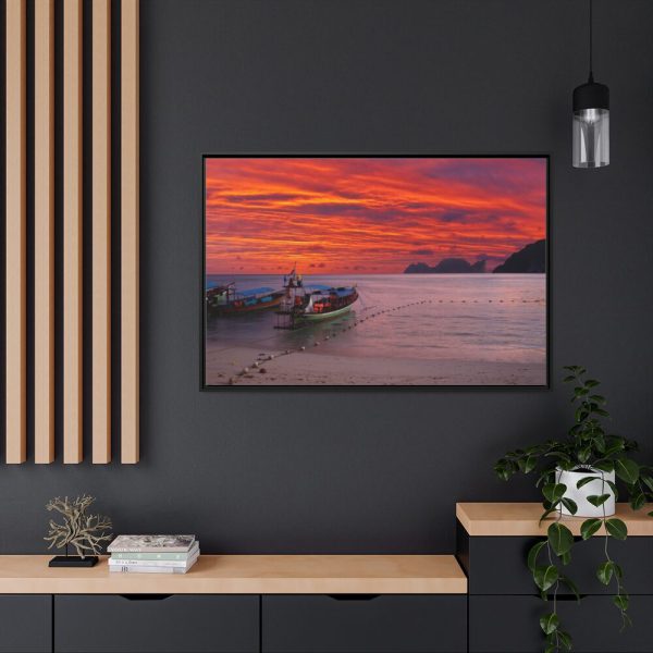 88289-424.jpg Two Boats Moored on Beach Framed Canvas