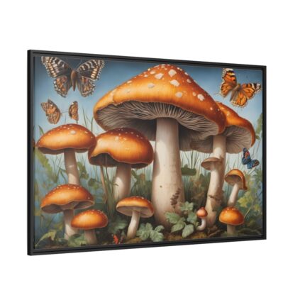 Mushrooms Butterfly Forest Art Framed Canvas