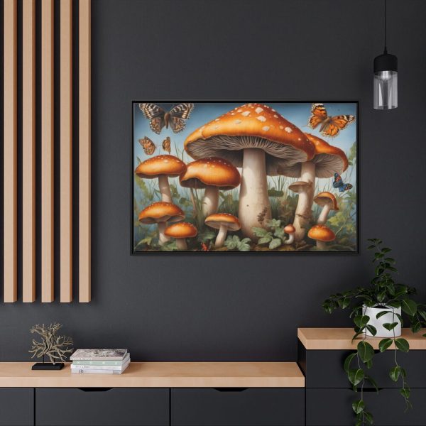 88289-449.jpg Mushrooms Butterfly Forest Art Framed Canvas