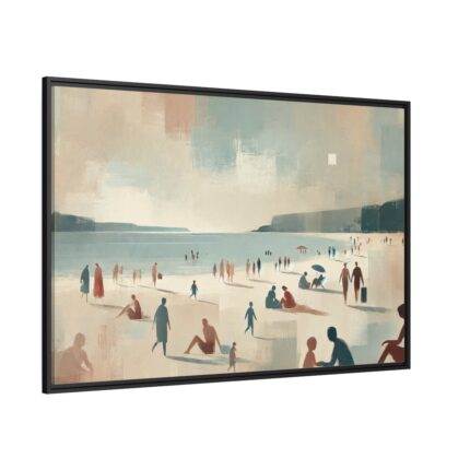 Beach Scene With People Framed Canvas
