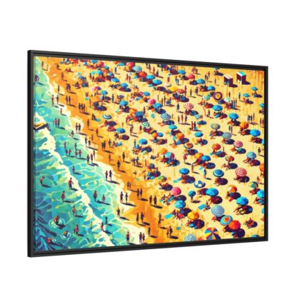 Aerial View of Vibrant Beach Scene Framed Canvas