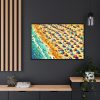 Aerial View of Vibrant Beach Scene Framed Canvas
