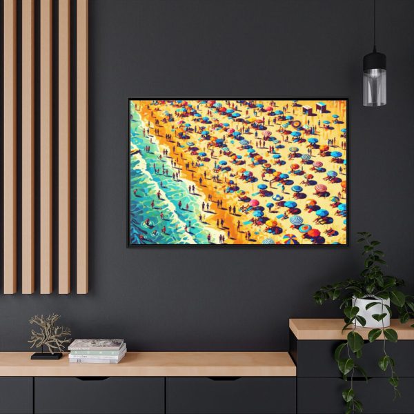 Aerial View of Vibrant Beach Scene Framed Canvas