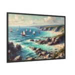 Peaceful Atmosphere With Rocky Coastline Framed Canvas