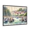 Coastal Scene With Sailboats in Marina Framed Canvas
