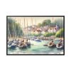Coastal Scene With Sailboats in Marina Framed Canvas