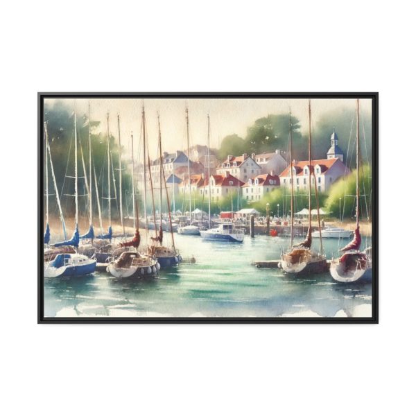 Coastal Scene With Sailboats in Marina Framed Canvas