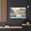 Coastal Scene With Sailboats in Marina Framed Canvas