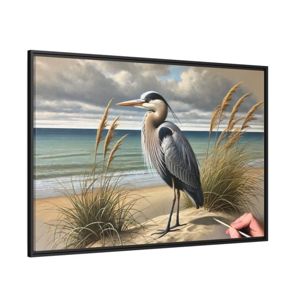 Heron on Sandy Beach Framed Canvas