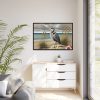 Heron on Sandy Beach Framed Canvas