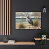 Heron on Sandy Beach Framed Canvas