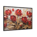 Red-Gold Abstract Tulips Framed Canvas